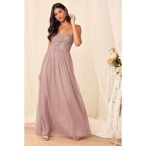 Lulus Forever Enchanted Dusty Mauve Tulle Strapless Maxi Dress Purple - Size XL